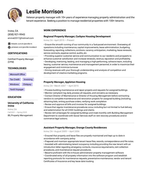 property manager resume summary.